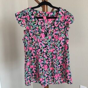 Lilly Pulitzer XXS Joan Top Low Tide Navy Garden Variety